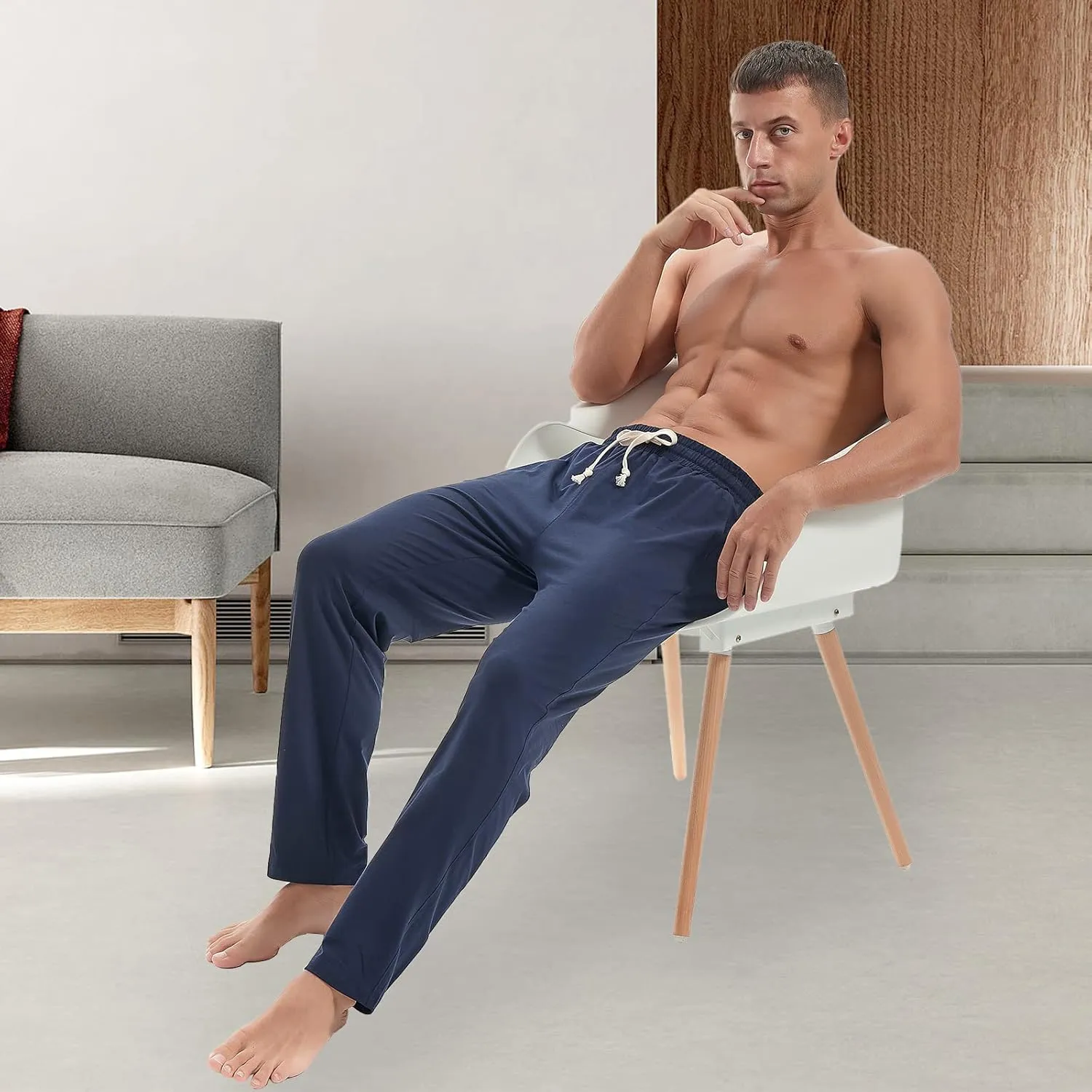 AMY COULEE Mens Cotton Yoga Pants Running Workout Lightweight Sweatpants Open Bottom Lounge Pants with Pockets