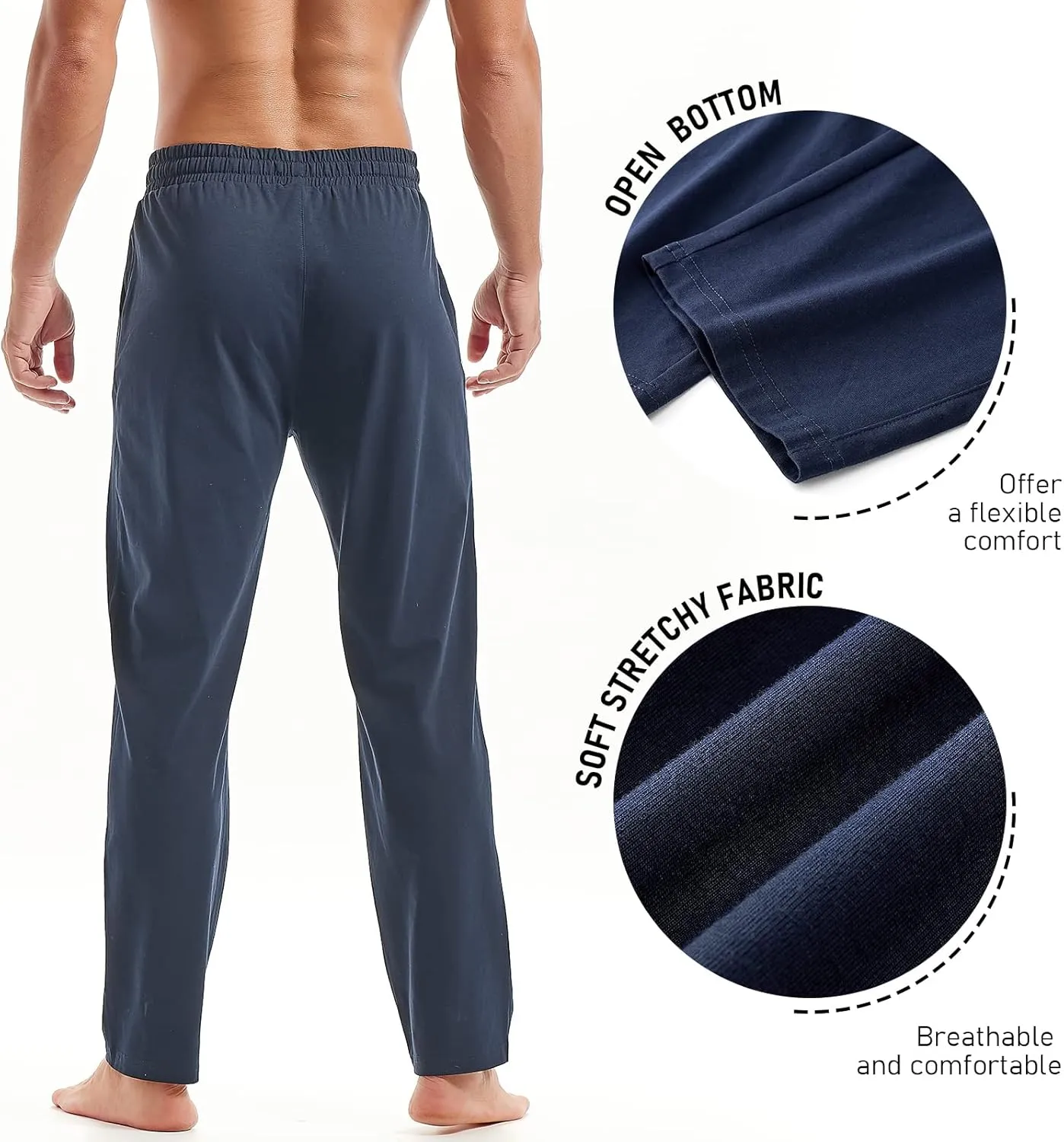 AMY COULEE Mens Cotton Yoga Pants Running Workout Lightweight Sweatpants Open Bottom Lounge Pants with Pockets