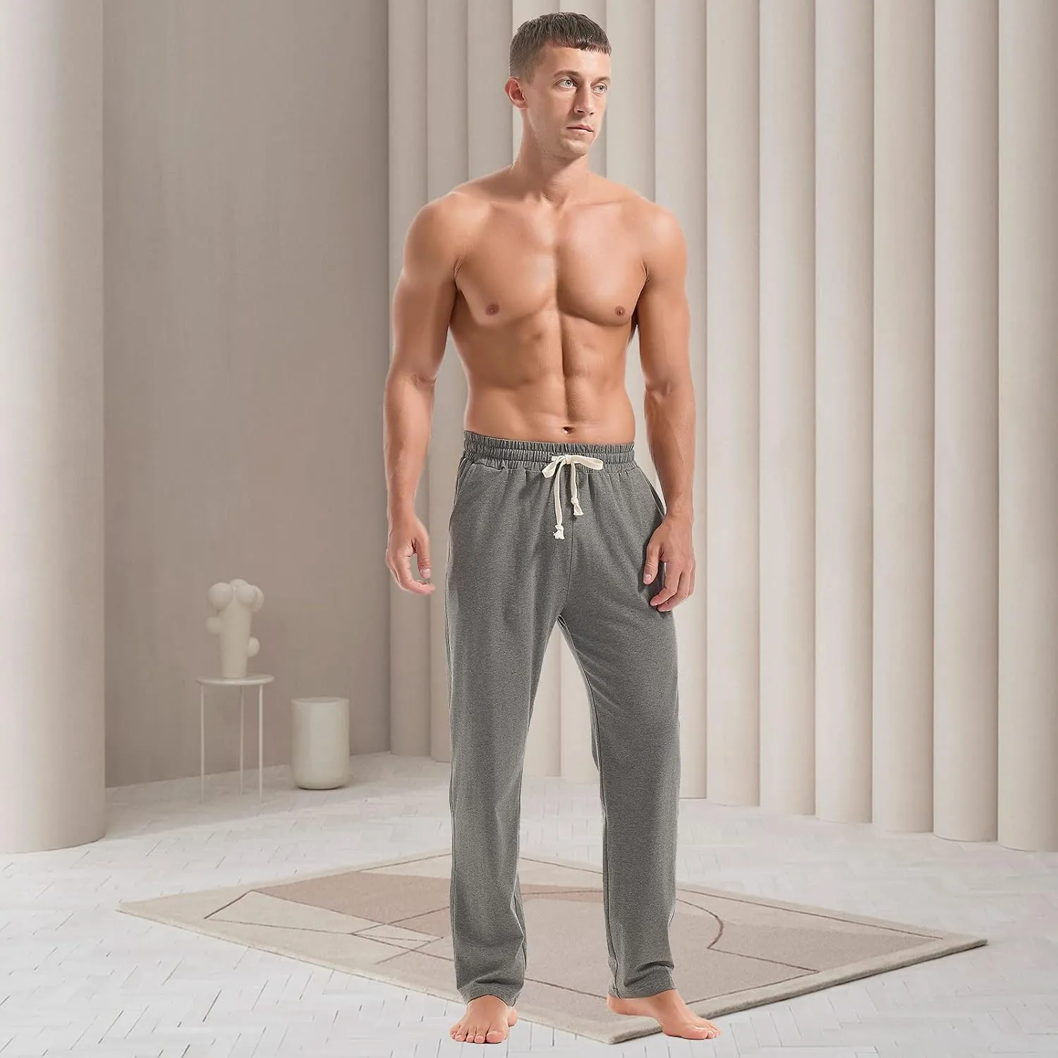 AMY COULEE Mens Cotton Yoga Pants Running Workout Lightweight Sweatpants Open Bottom Lounge Pants with Pockets