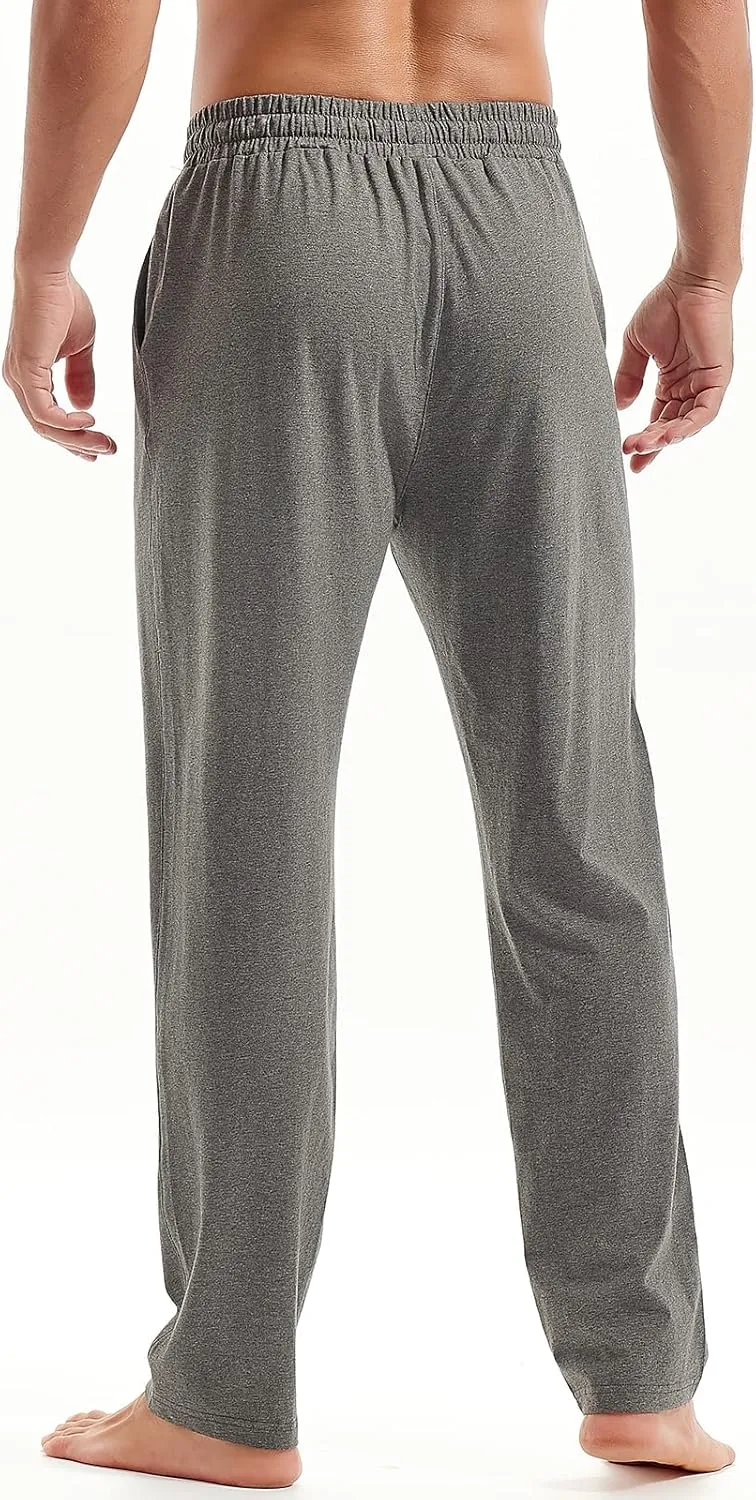 AMY COULEE Mens Cotton Yoga Pants Running Workout Lightweight Sweatpants Open Bottom Lounge Pants with Pockets