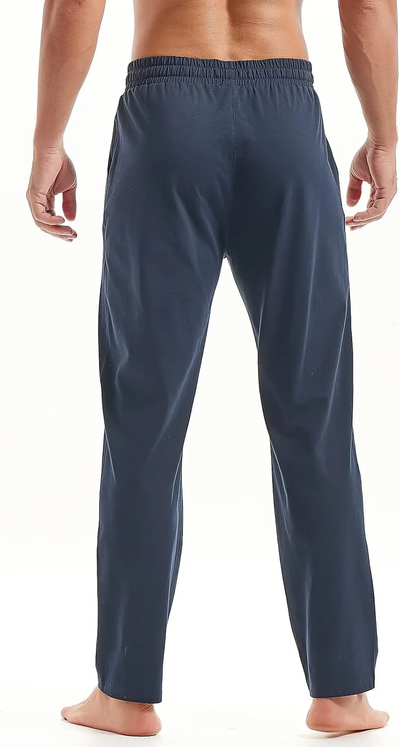 AMY COULEE Mens Cotton Yoga Pants Running Workout Lightweight Sweatpants Open Bottom Lounge Pants with Pockets