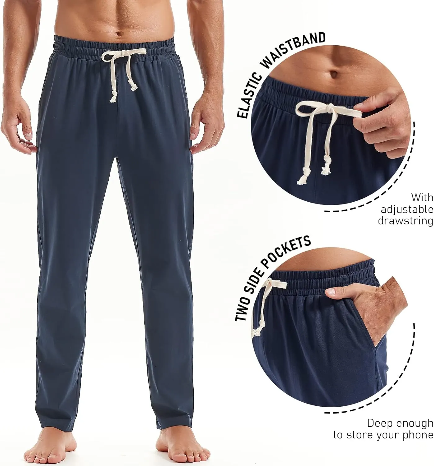 AMY COULEE Mens Cotton Yoga Pants Running Workout Lightweight Sweatpants Open Bottom Lounge Pants with Pockets