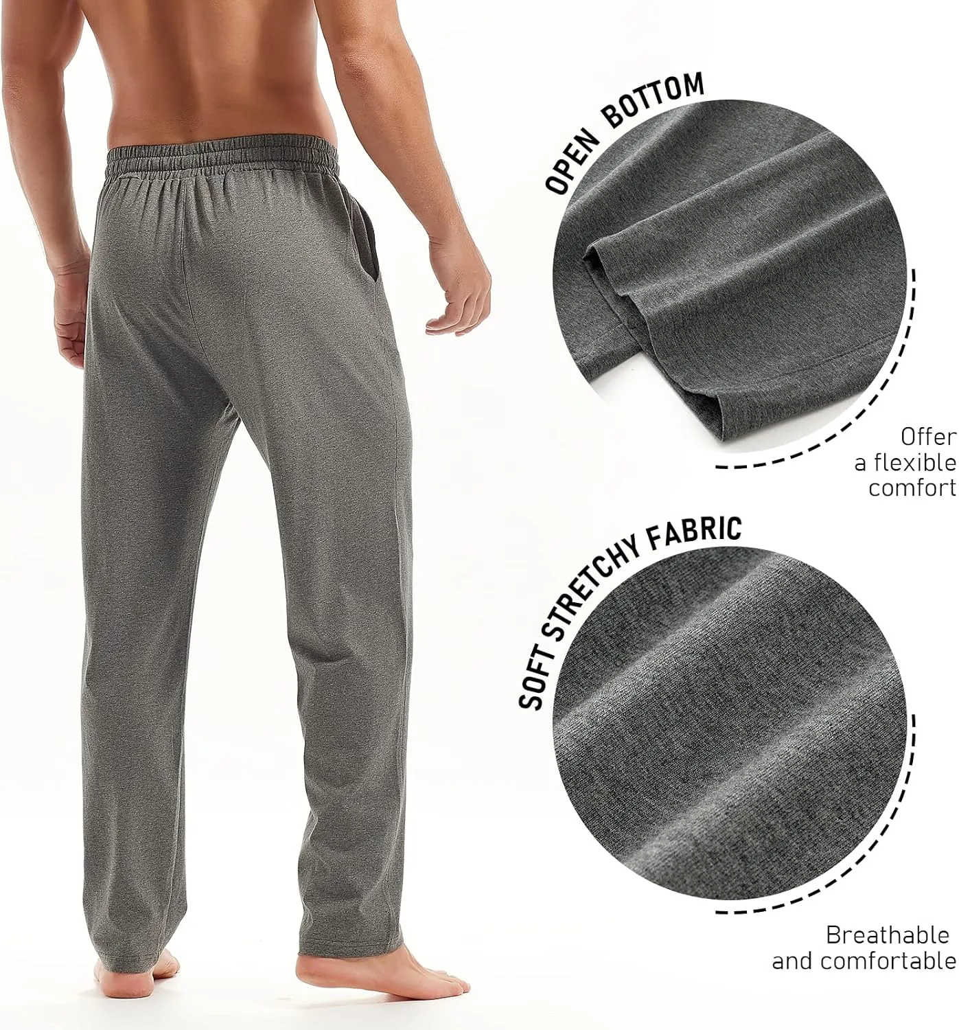 AMY COULEE Mens Cotton Yoga Pants Running Workout Lightweight Sweatpants Open Bottom Lounge Pants with Pockets