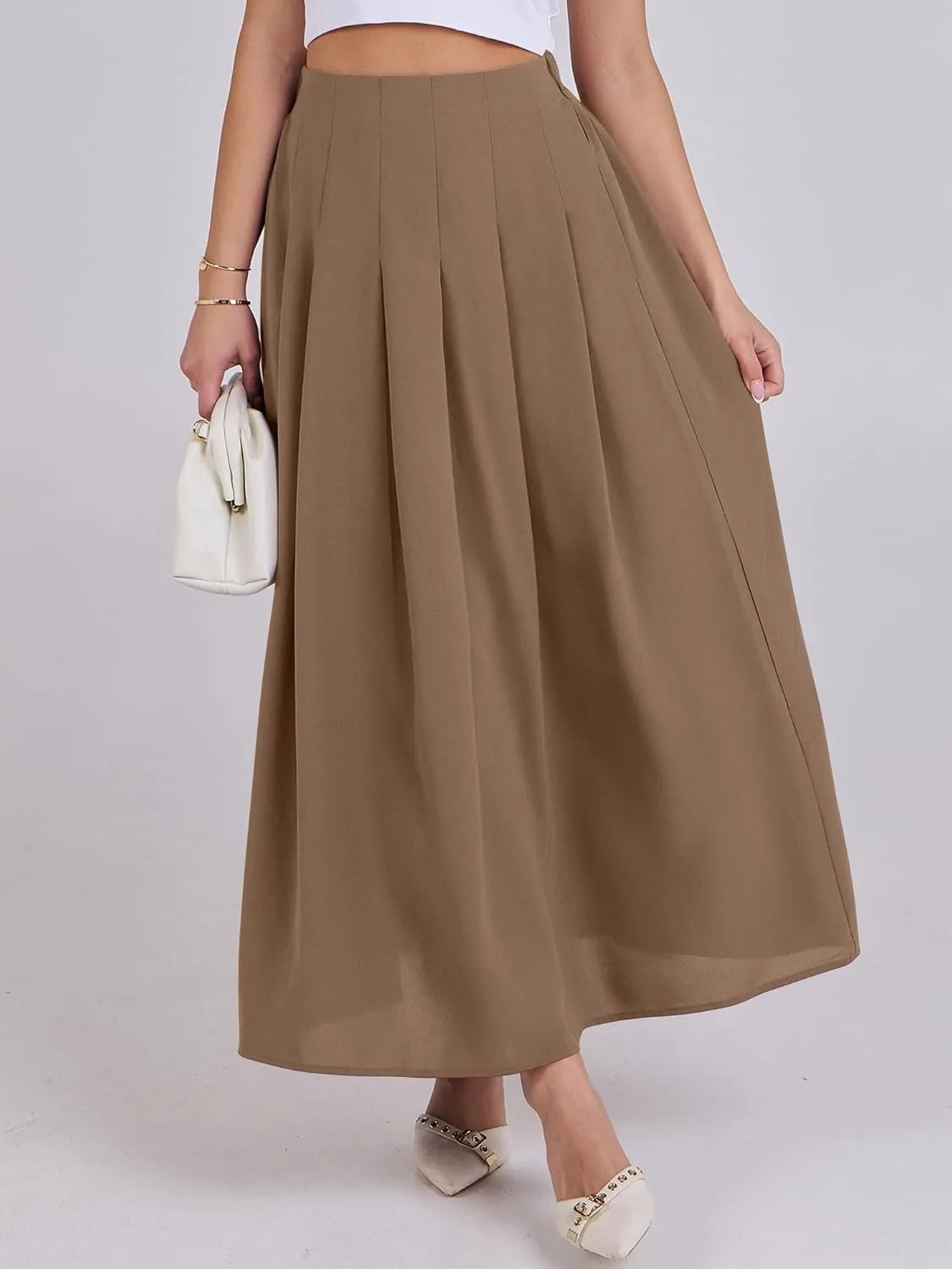 ANRABESS Women A-Line Pleated High Waist Maxi Skirt Full Ankle Length Flowy Swing Elegant Dressy Casual Work Long Skirts