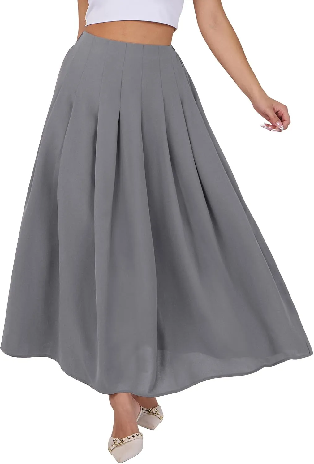 ANRABESS Women A-Line Pleated High Waist Maxi Skirt Full Ankle Length Flowy Swing Elegant Dressy Casual Work Long Skirts