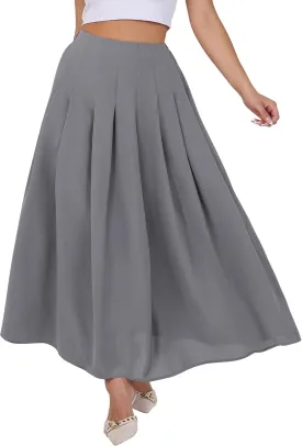 ANRABESS Women A-Line Pleated High Waist Maxi Skirt Full Ankle Length Flowy Swing Elegant Dressy Casual Work Long Skirts