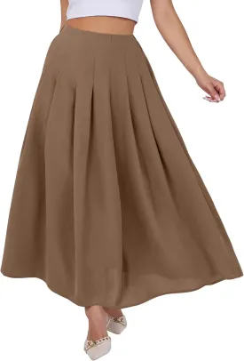 ANRABESS Women A-Line Pleated High Waist Maxi Skirt Full Ankle Length Flowy Swing Elegant Dressy Casual Work Long Skirts