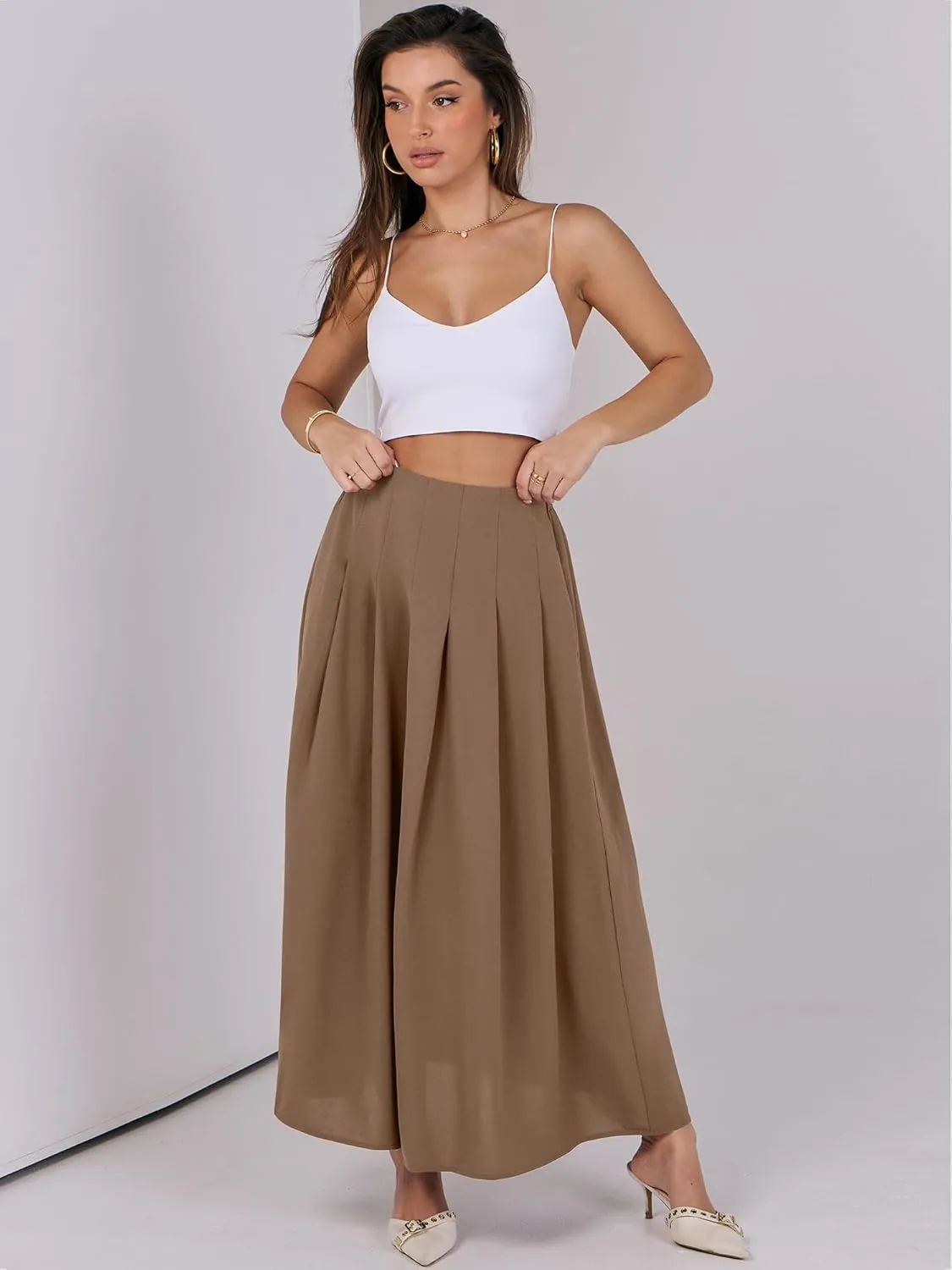 ANRABESS Women A-Line Pleated High Waist Maxi Skirt Full Ankle Length Flowy Swing Elegant Dressy Casual Work Long Skirts