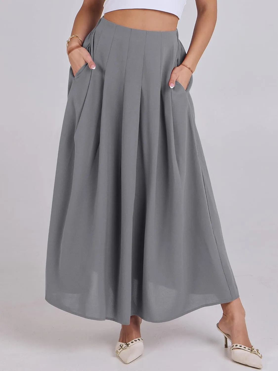 ANRABESS Women A-Line Pleated High Waist Maxi Skirt Full Ankle Length Flowy Swing Elegant Dressy Casual Work Long Skirts
