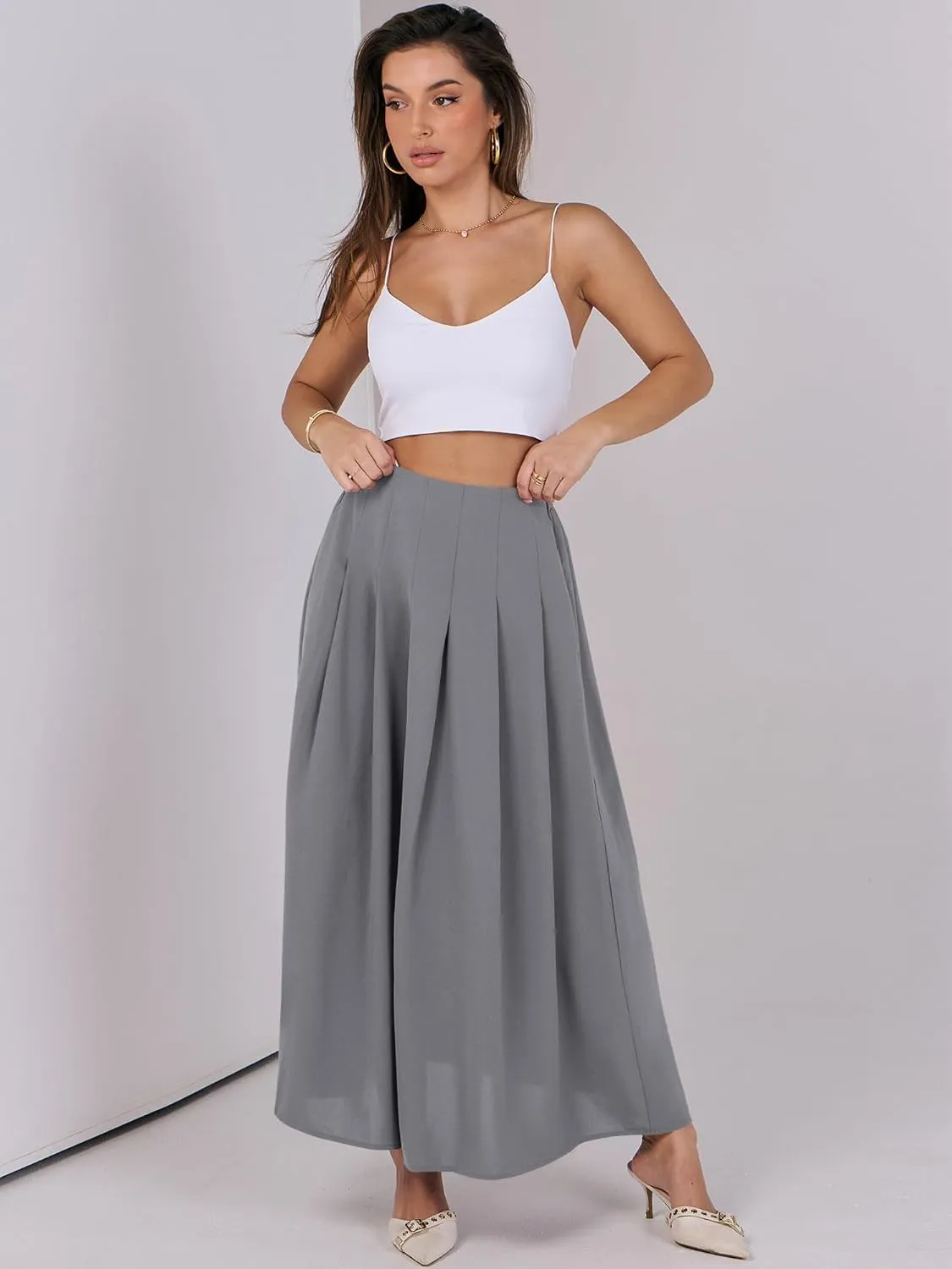 ANRABESS Women A-Line Pleated High Waist Maxi Skirt Full Ankle Length Flowy Swing Elegant Dressy Casual Work Long Skirts