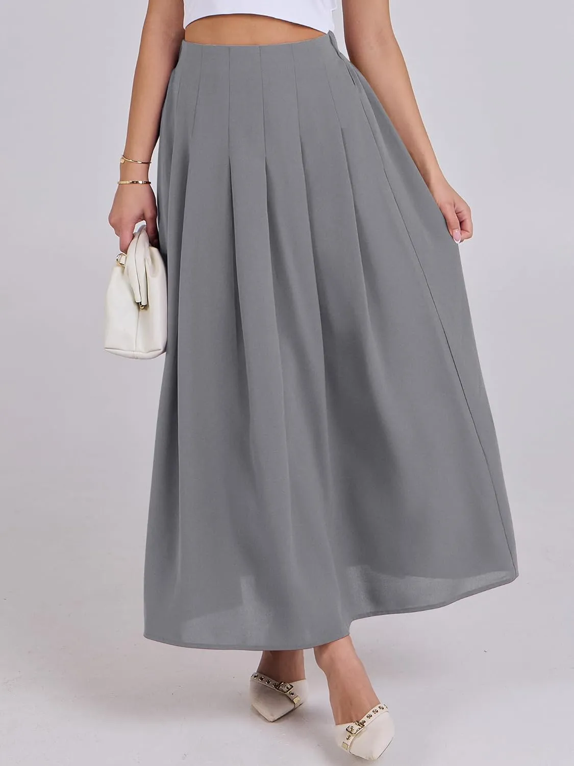 ANRABESS Women A-Line Pleated High Waist Maxi Skirt Full Ankle Length Flowy Swing Elegant Dressy Casual Work Long Skirts