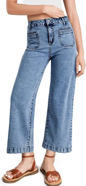 Astylish Womens Jeans Wide Leg High Waisted Stretchy Straight Leg Jeans Trendy Ankle Denim Pants with Patch Pocket
