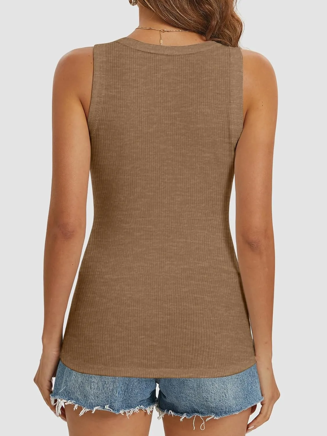ATHMILE Women Tank Tops Summer Casual Ribbed Sleeveless Basic Cami Top Slim Henley Button Down Blouses Beach
