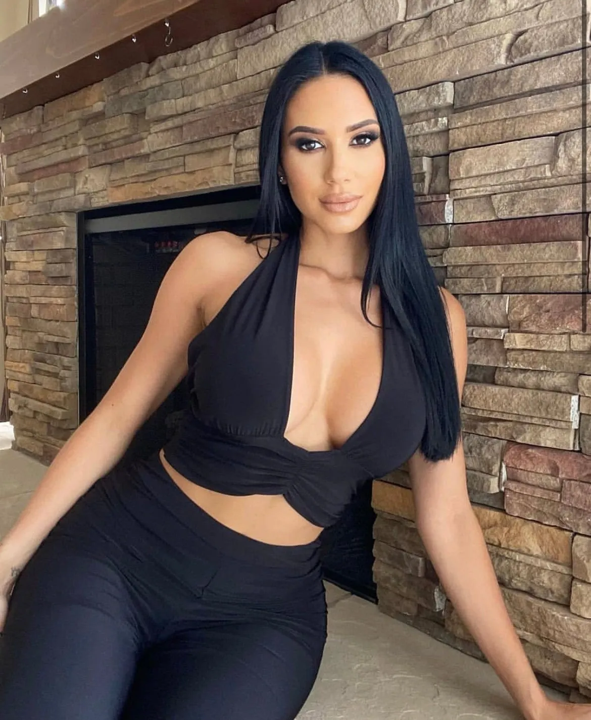Black Slinky Halterneck Crop Top & Wide Leg Trousers