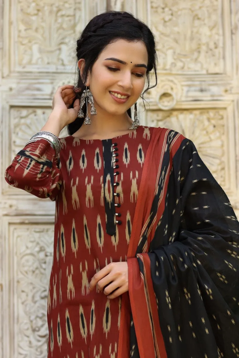 Brown Rayon Blend Straight Kurta Pant With Dupatta