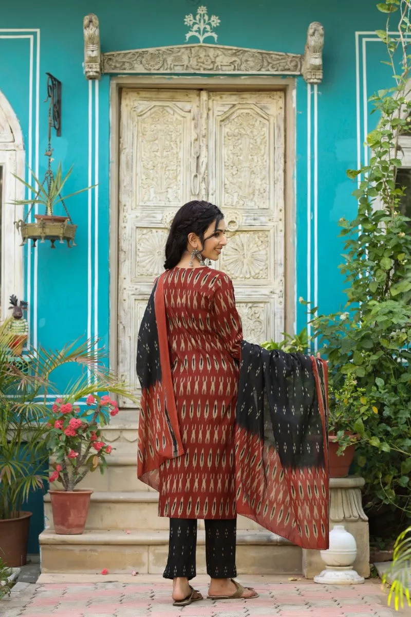 Brown Rayon Blend Straight Kurta Pant With Dupatta