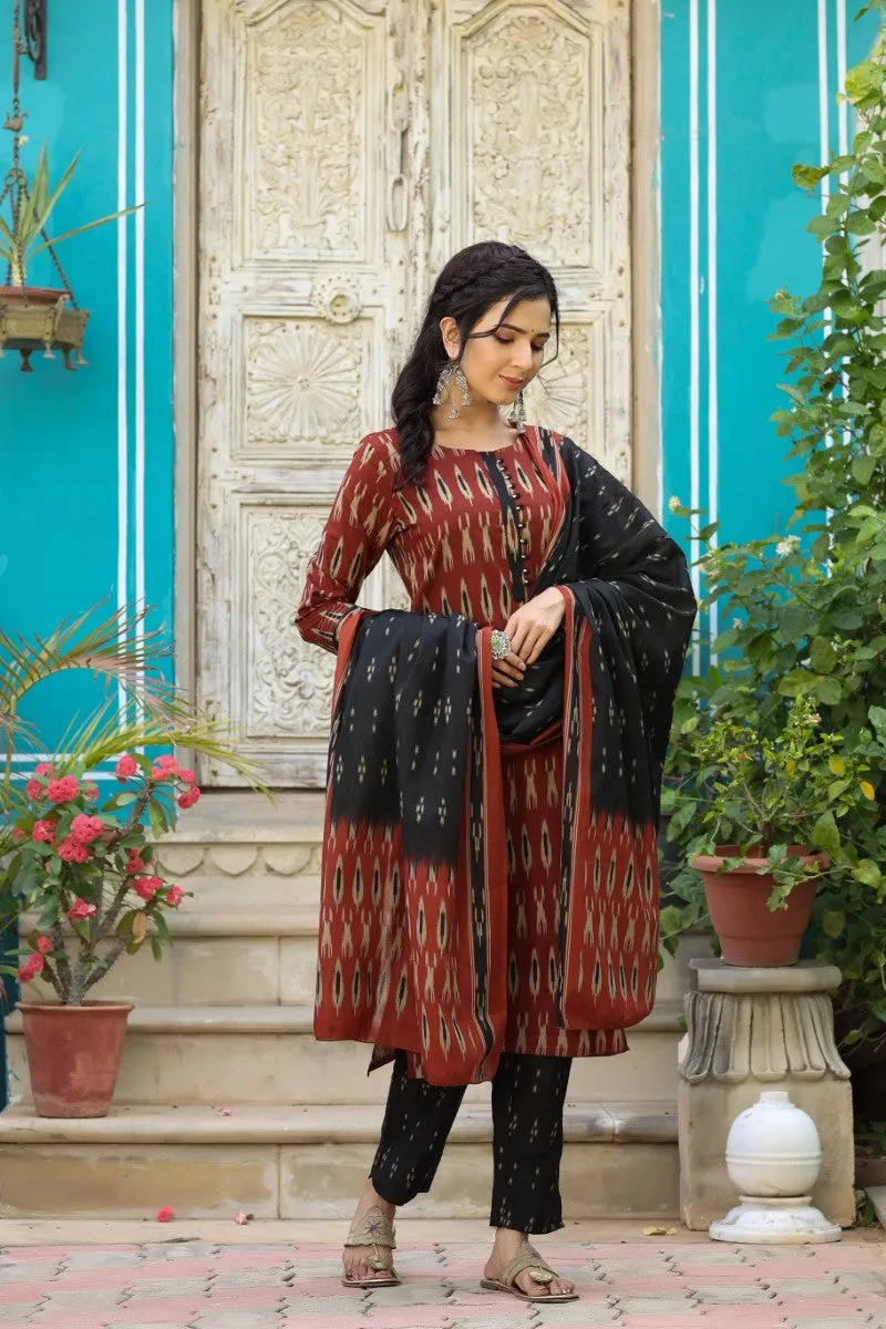Brown Rayon Blend Straight Kurta Pant With Dupatta