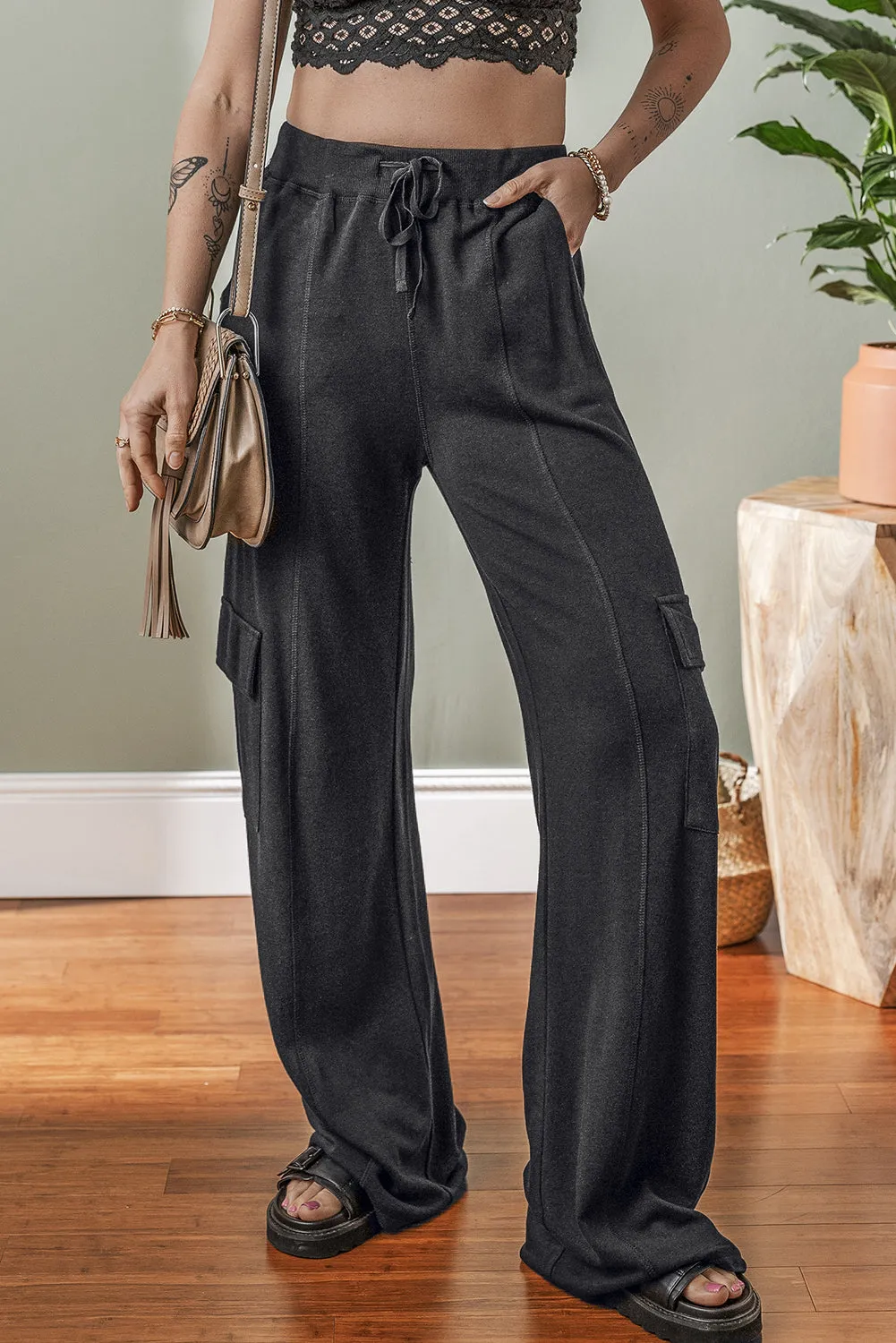 Cargo Pocket Drawstring Waist Sweatpants