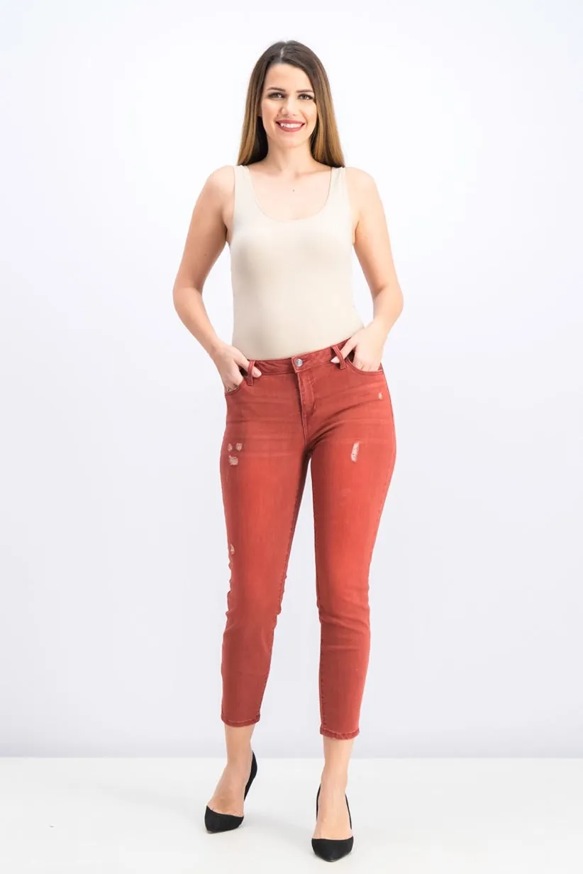 Celebrity Pink Juniors' Colored Distressed Skinny Jeans Dark Red Size 3