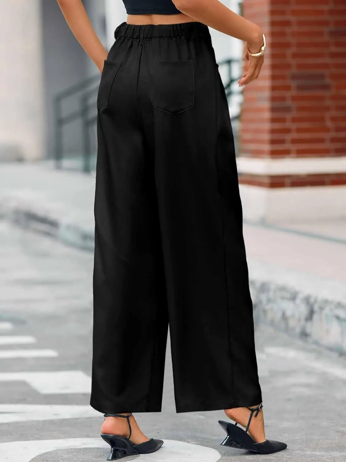 Cicy Bell Womens Wide Leg Dress Pants Elastic High Waist Pleated Work Pants Business Casual Trousers