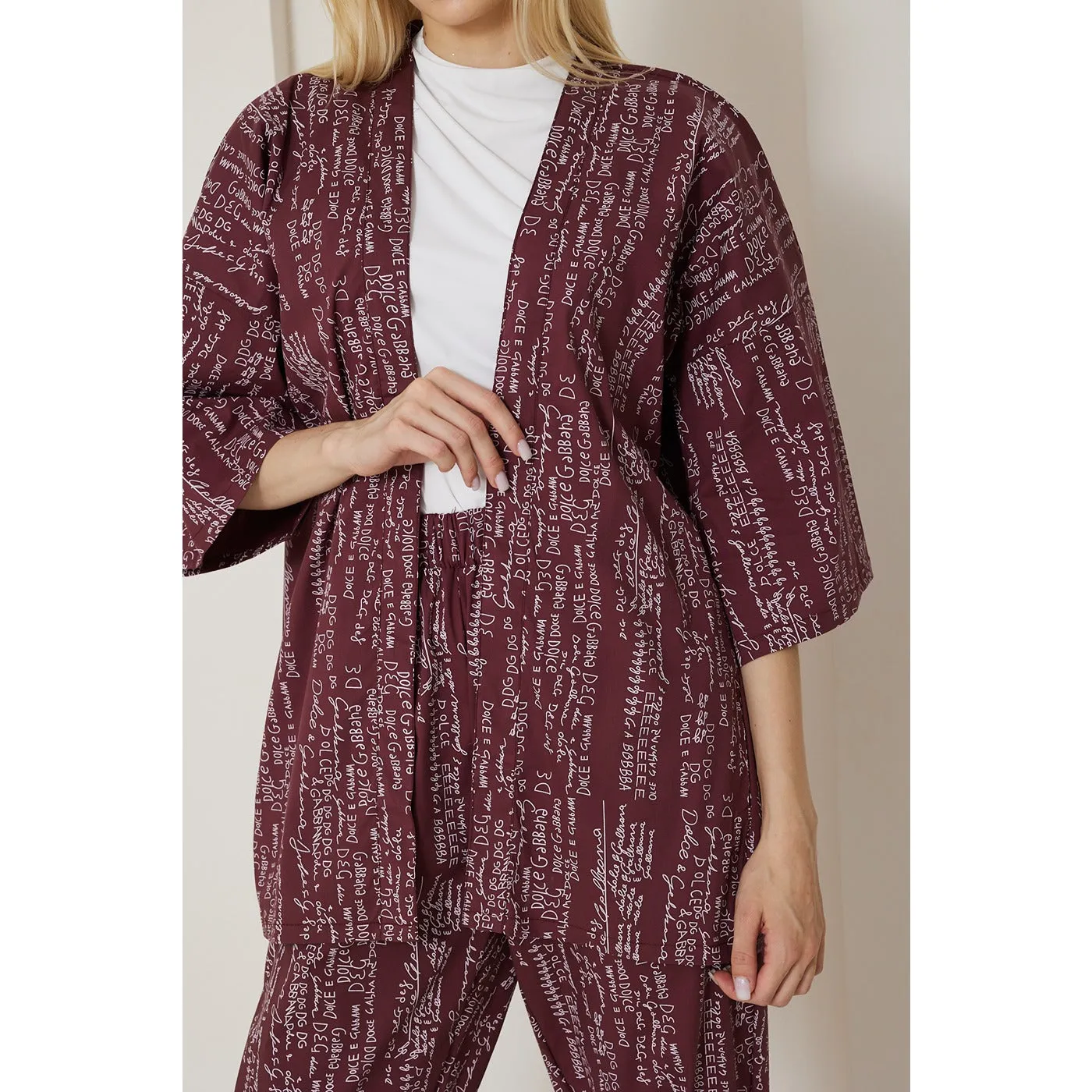 DG Red Printed Kimono Matching Set