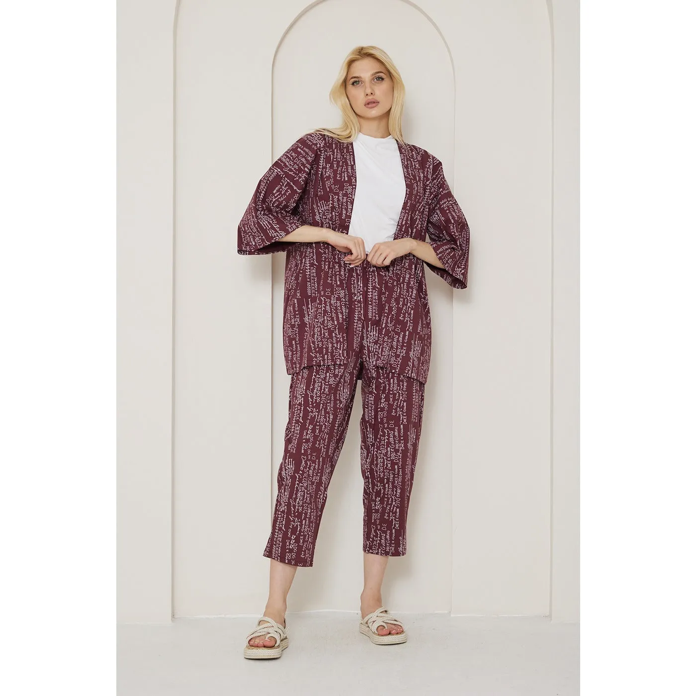 DG Red Printed Kimono Matching Set