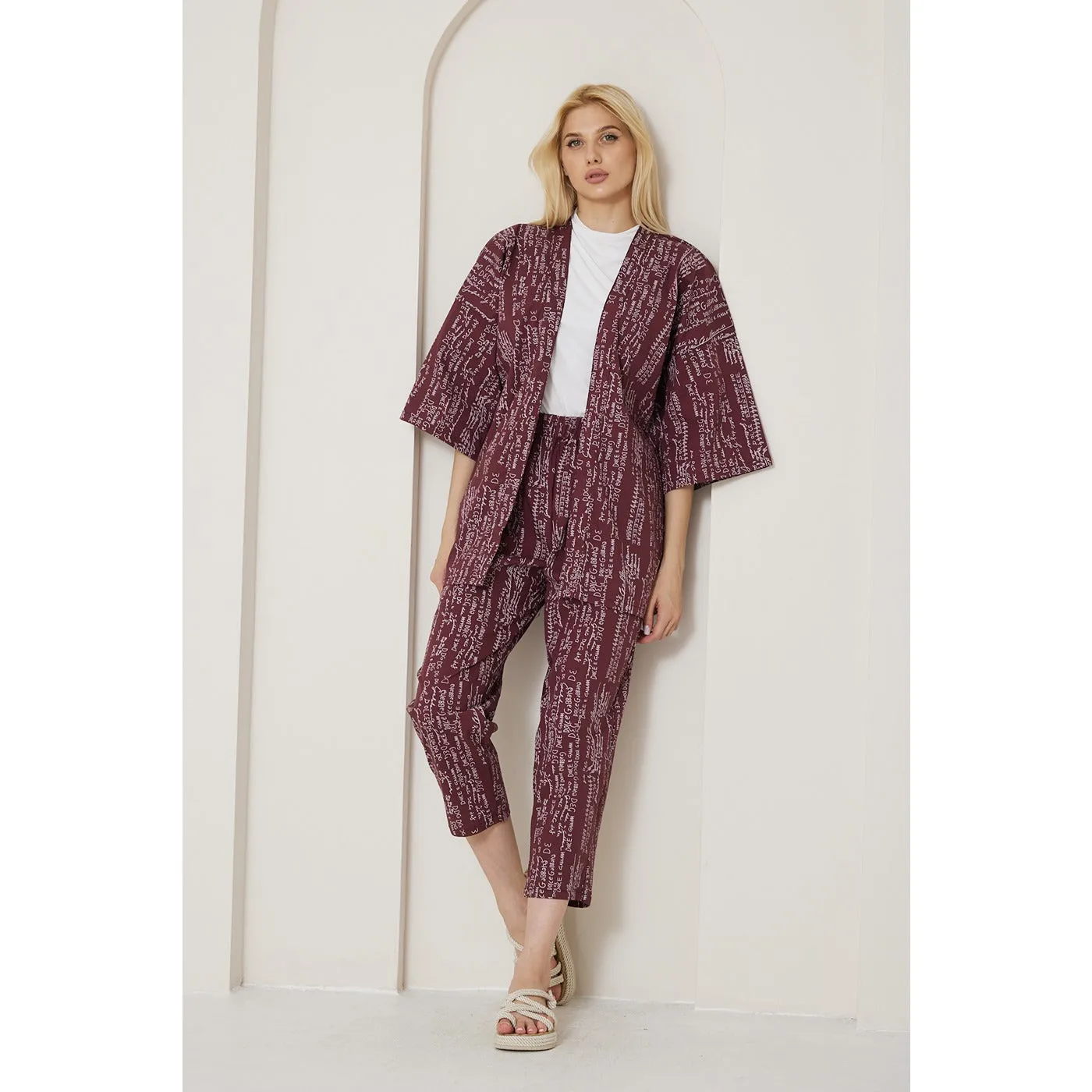 DG Red Printed Kimono Matching Set