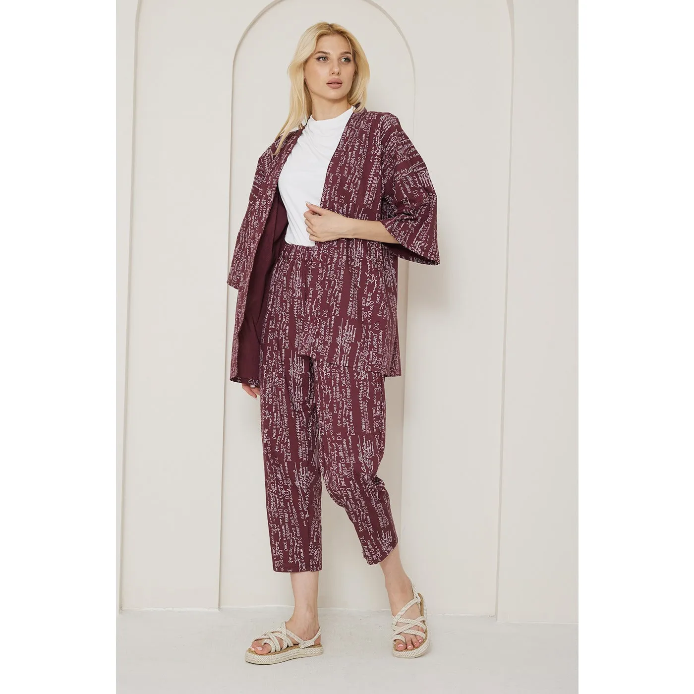 DG Red Printed Kimono Matching Set