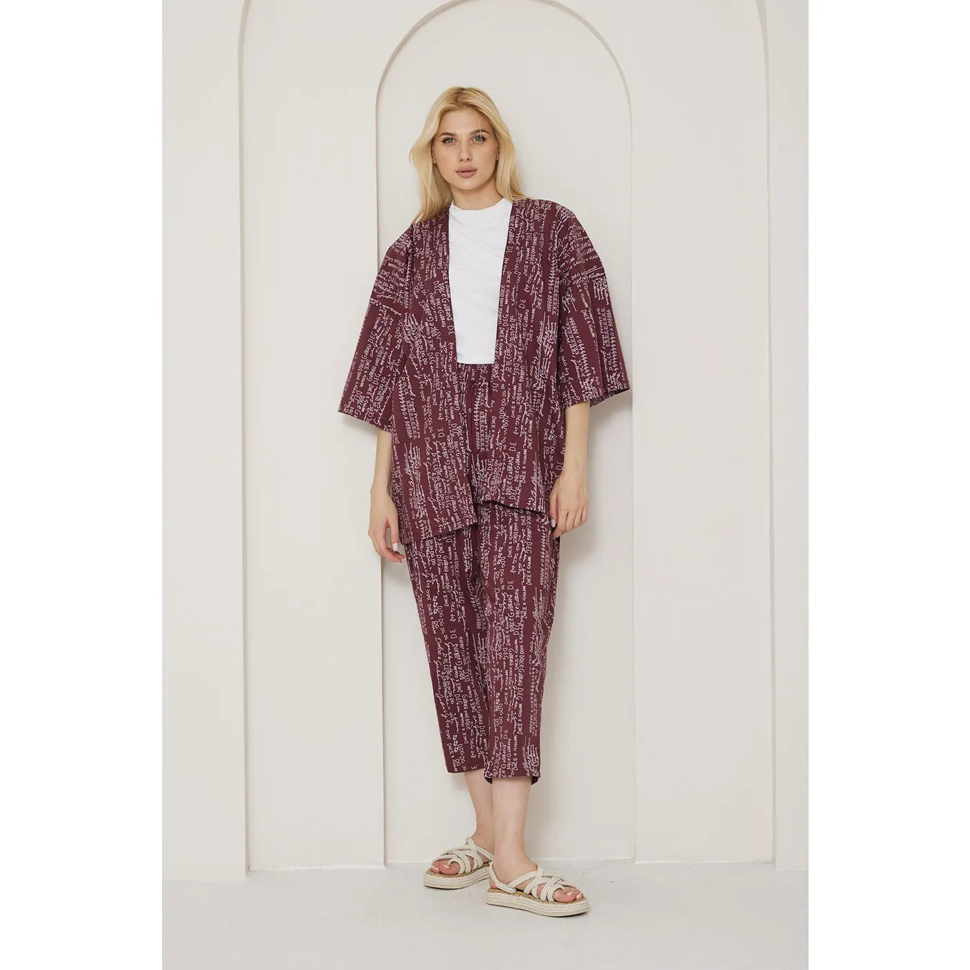 DG Red Printed Kimono Matching Set