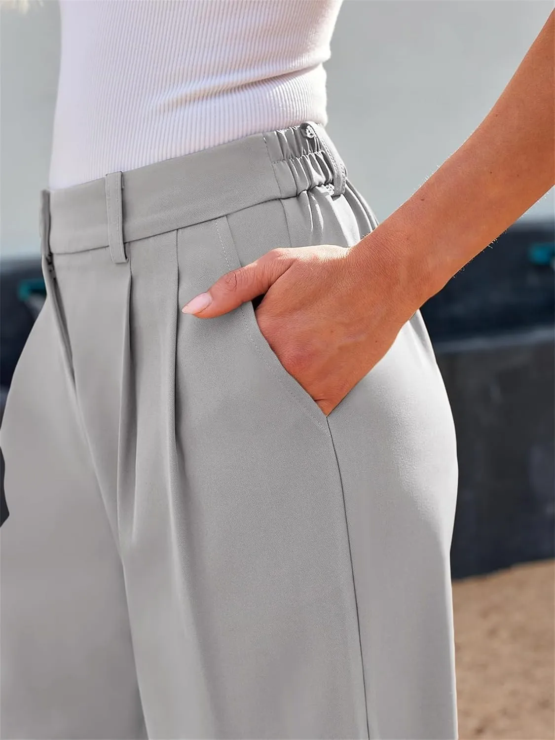 Dress Pants for Women,Women's Wide Leg Pants High Elastic Waisted Business Work Trousers Long Straight Suit Pants