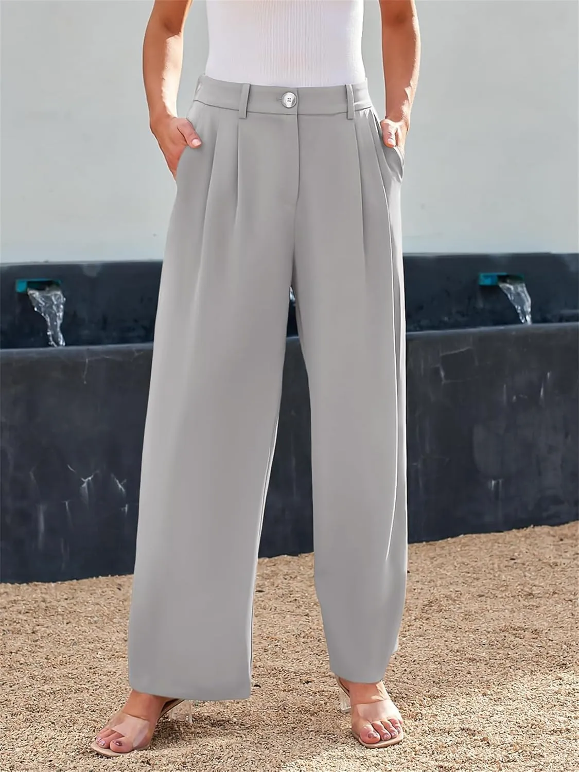 Dress Pants for Women,Women's Wide Leg Pants High Elastic Waisted Business Work Trousers Long Straight Suit Pants
