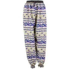 Elephant Print Ali Baba Trousers - Floral (Blue & Beige)