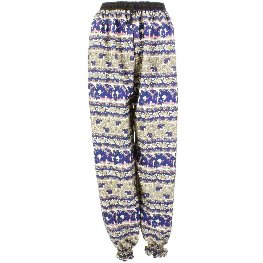 Elephant Print Ali Baba Trousers - Floral (Blue & Beige)