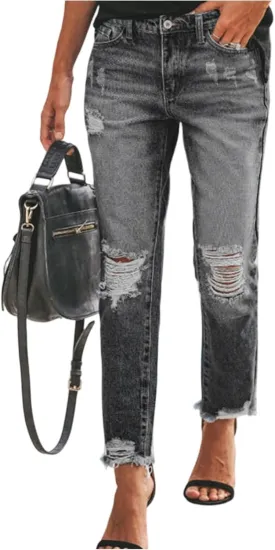 fanmpghleoo Ripped Jeans Womens Stretchy Slim Fit Distressed Straight Leg Jeans Lightweight Casual Trendy Denim Cropped Pants