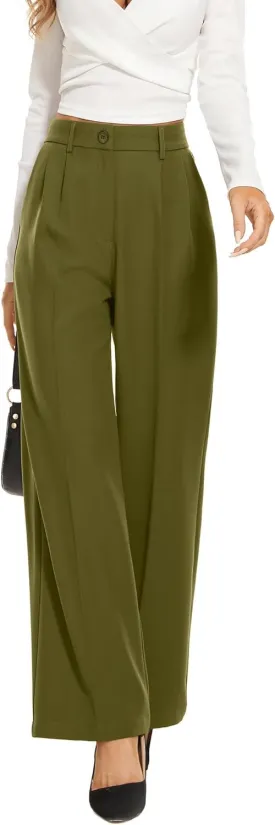 FUNYYZO Wide Leg Pants Women's High Elastic Waisted in The Back Business Work Trousers Long Straight Suit Pants
