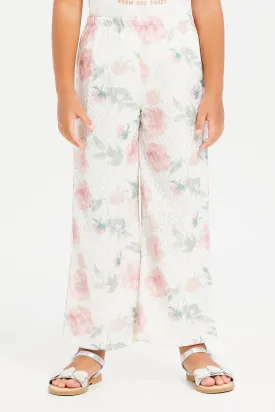 Girls Cream Printed Lace Trousers