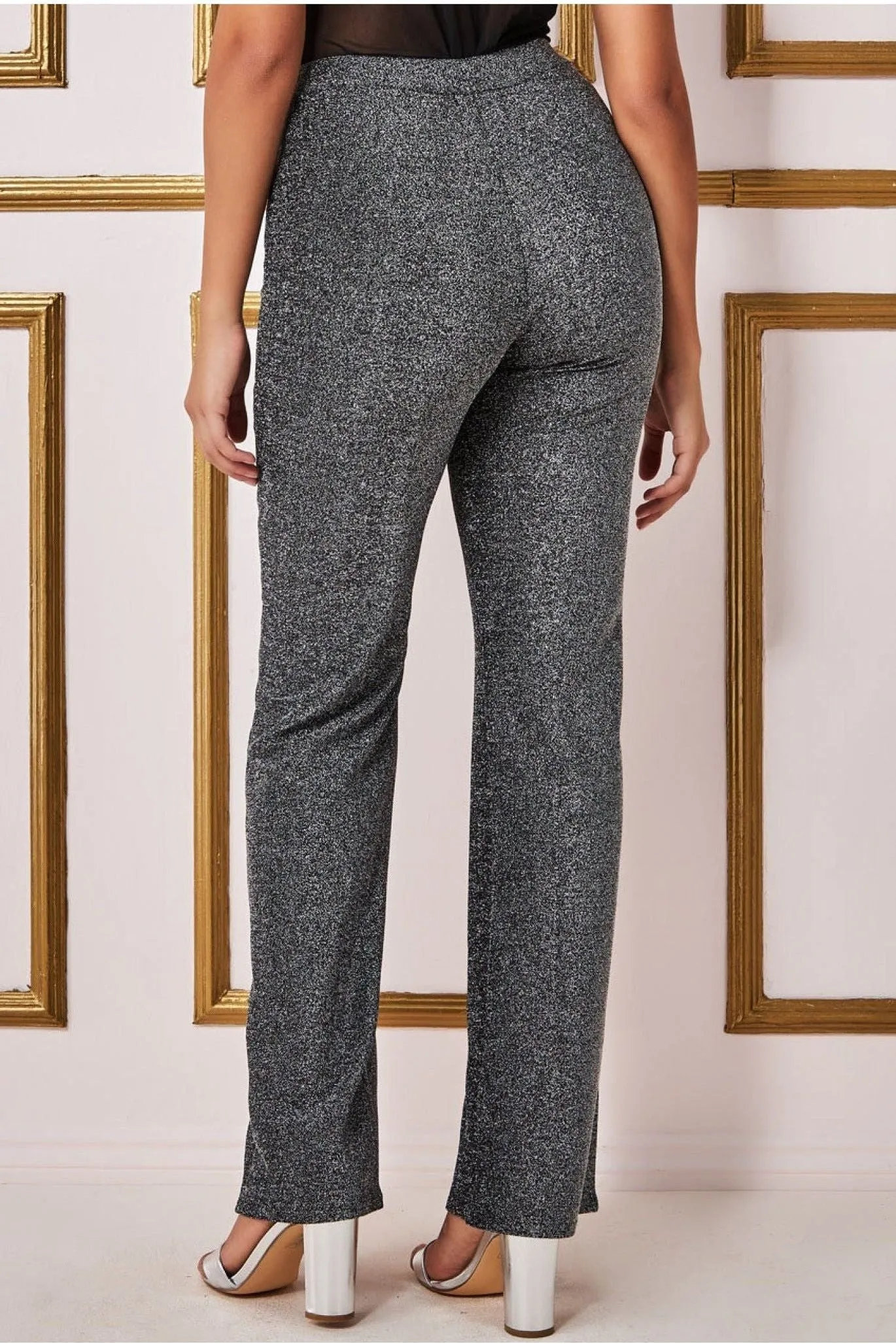 Goddiva Wide Leg Lurex Trouser - Silver