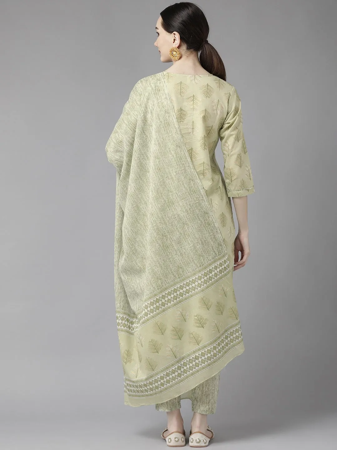 Green Print Cotton Dupatta Set
