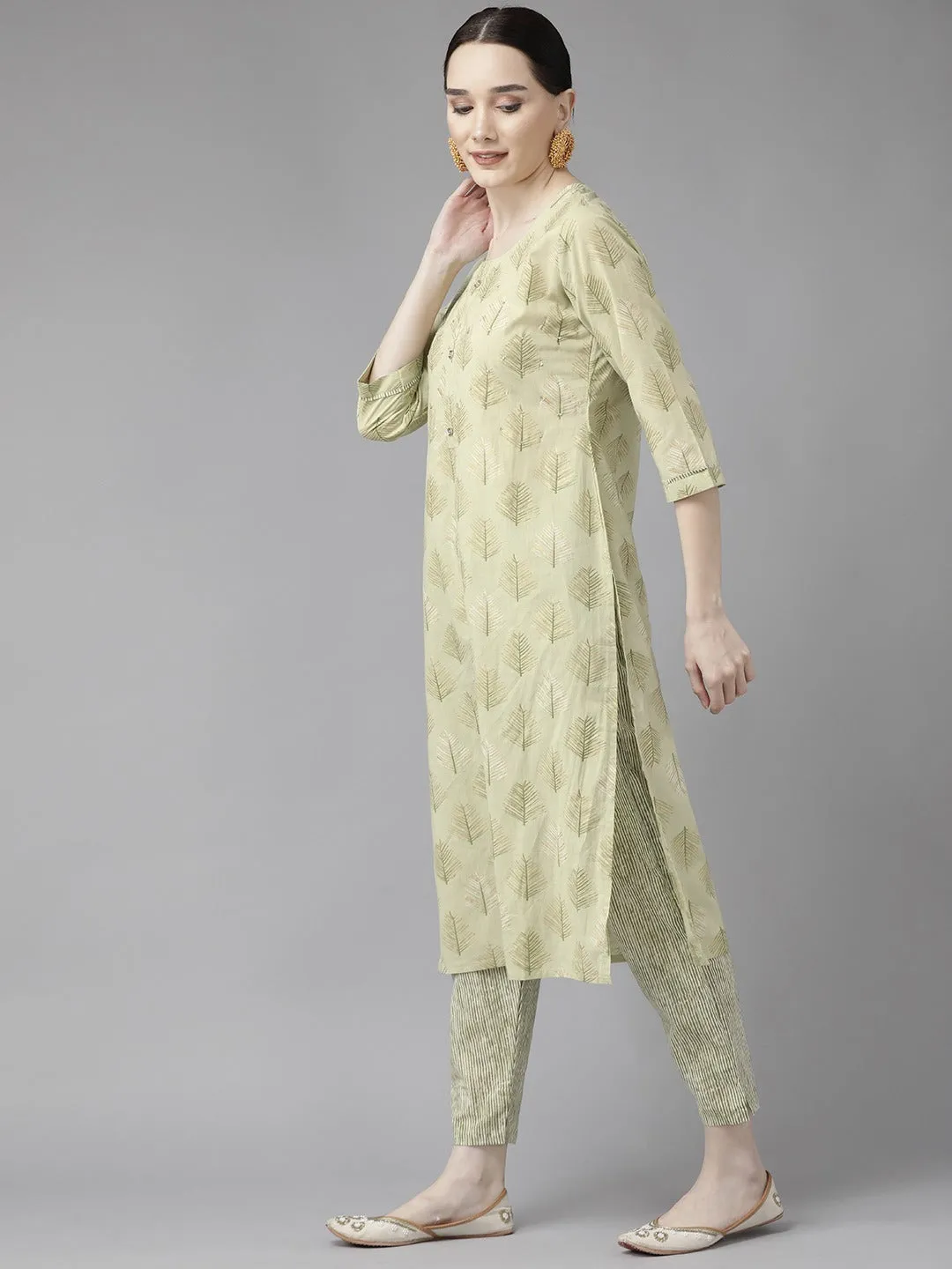 Green Print Cotton Dupatta Set