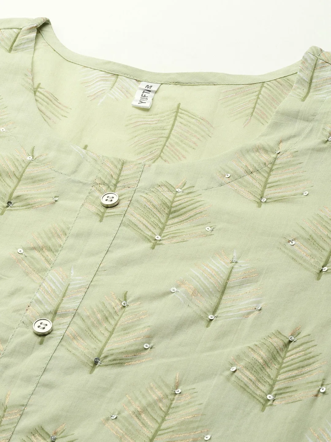 Green Print Cotton Dupatta Set