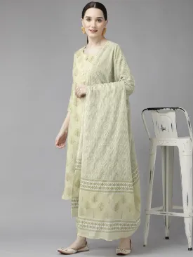 Green Print Cotton Dupatta Set