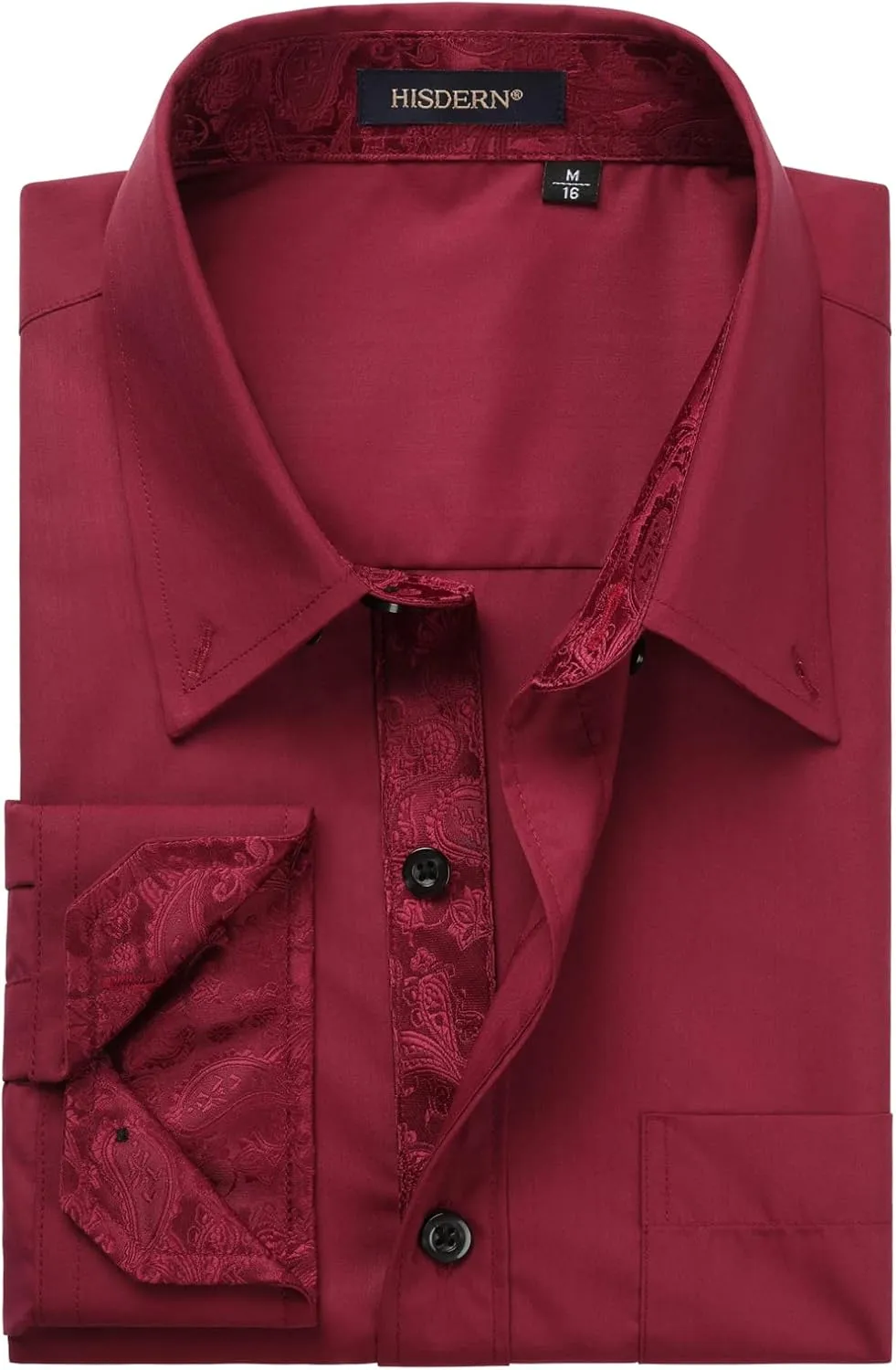 HISDERN Mens Dress Shirts Long Sleeve Button Down Casual Shirts for Men Inner Contrast Formal Business Tuxedo Wedding Shirt