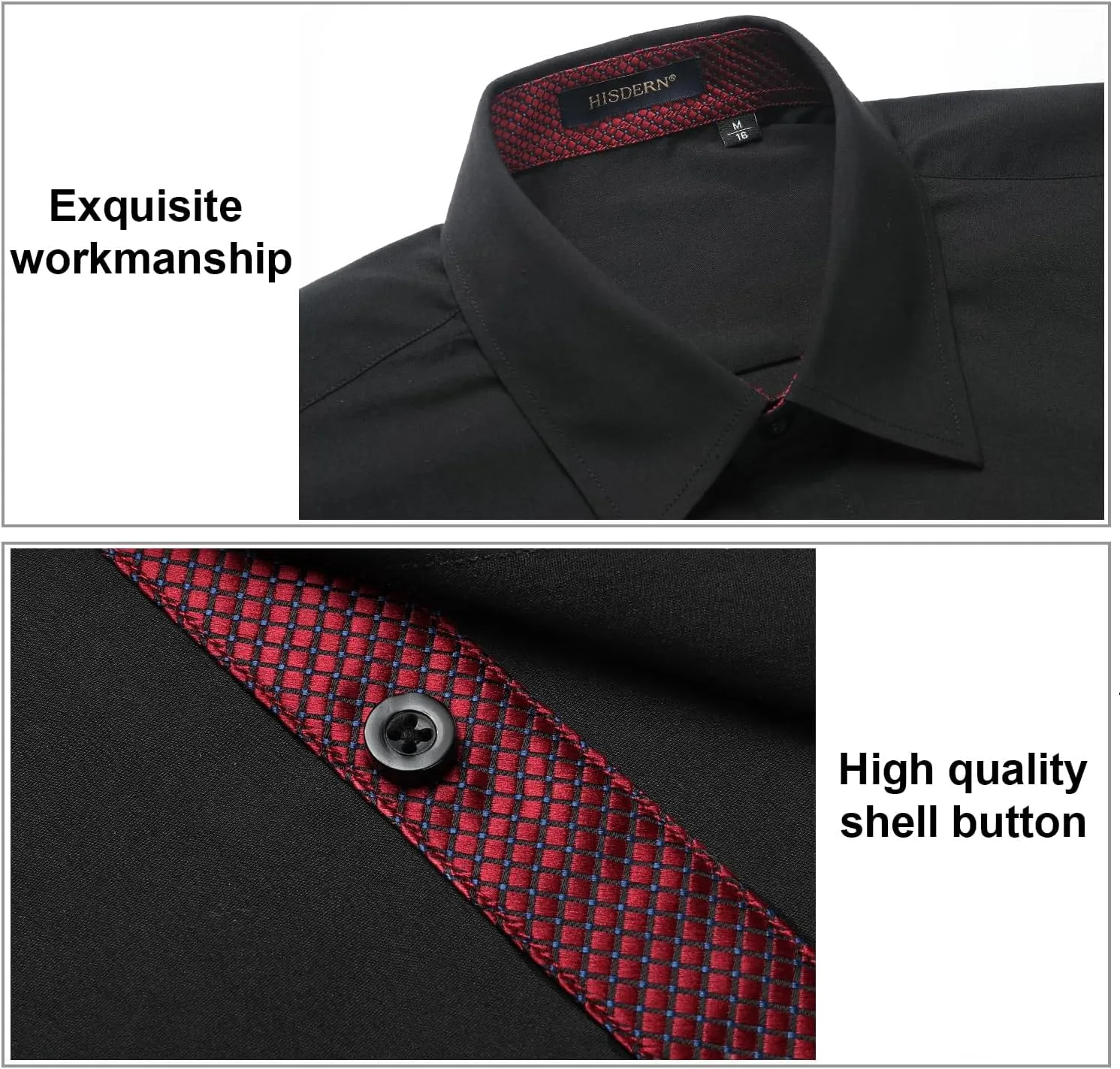 HISDERN Mens Dress Shirts Long Sleeve Button Down Casual Shirts for Men Inner Contrast Formal Business Tuxedo Wedding Shirt