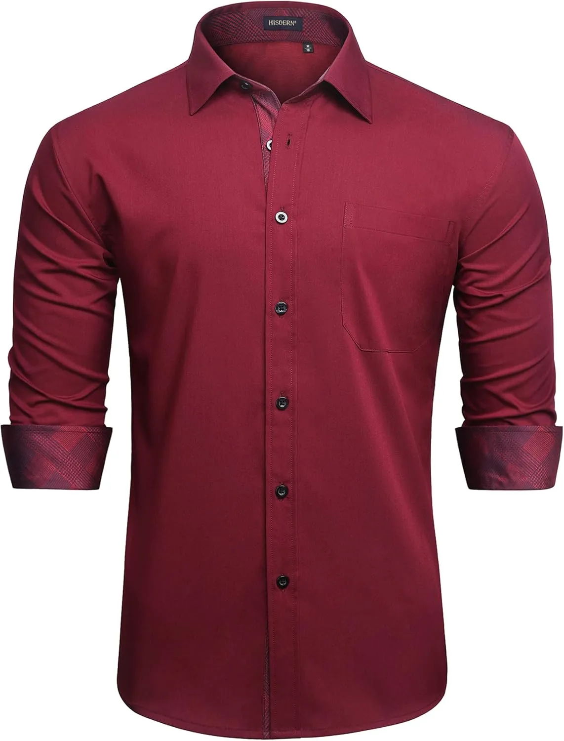 HISDERN Mens Dress Shirts Long Sleeve Button Down Casual Shirts for Men Inner Contrast Formal Business Tuxedo Wedding Shirt