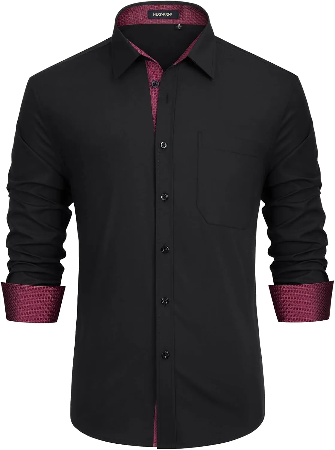 HISDERN Mens Dress Shirts Long Sleeve Button Down Casual Shirts for Men Inner Contrast Formal Business Tuxedo Wedding Shirt