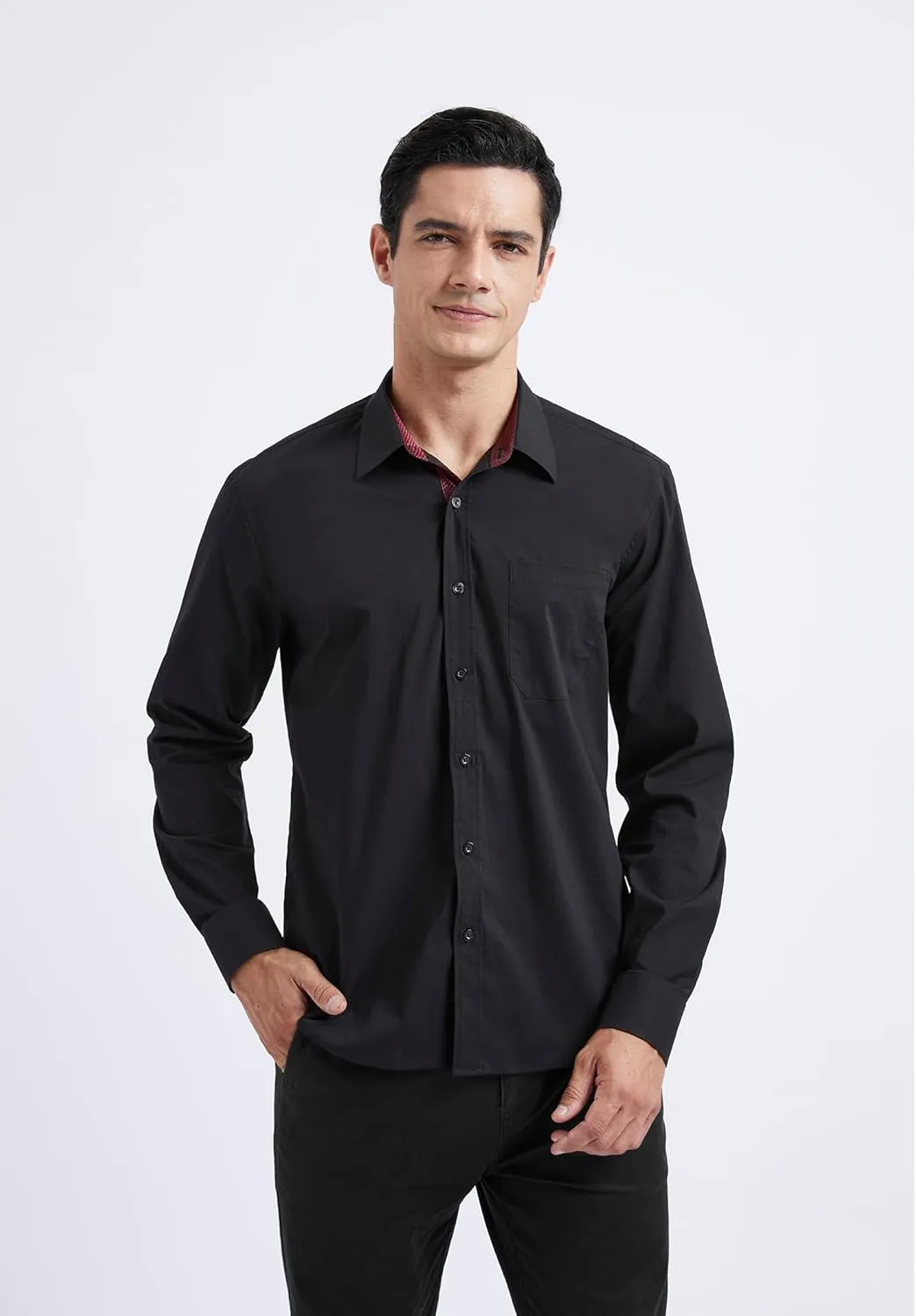 HISDERN Mens Dress Shirts Long Sleeve Button Down Casual Shirts for Men Inner Contrast Formal Business Tuxedo Wedding Shirt