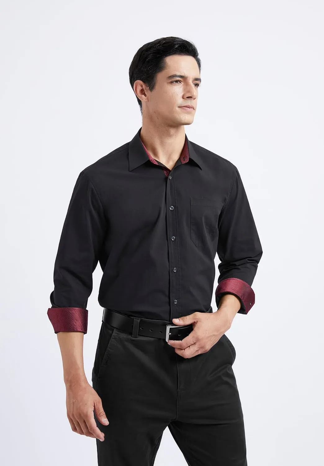HISDERN Mens Dress Shirts Long Sleeve Button Down Casual Shirts for Men Inner Contrast Formal Business Tuxedo Wedding Shirt