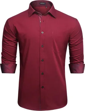 HISDERN Mens Dress Shirts Long Sleeve Button Down Casual Shirts for Men Inner Contrast Formal Business Tuxedo Wedding Shirt