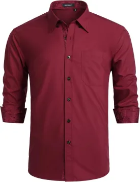 HISDERN Mens Dress Shirts Long Sleeve Button Down Casual Shirts for Men Inner Contrast Formal Business Tuxedo Wedding Shirt