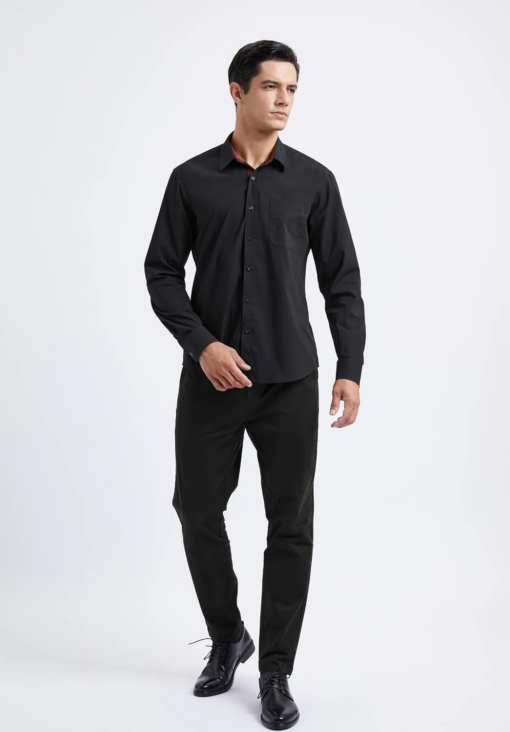 HISDERN Mens Dress Shirts Long Sleeve Button Down Casual Shirts for Men Inner Contrast Formal Business Tuxedo Wedding Shirt